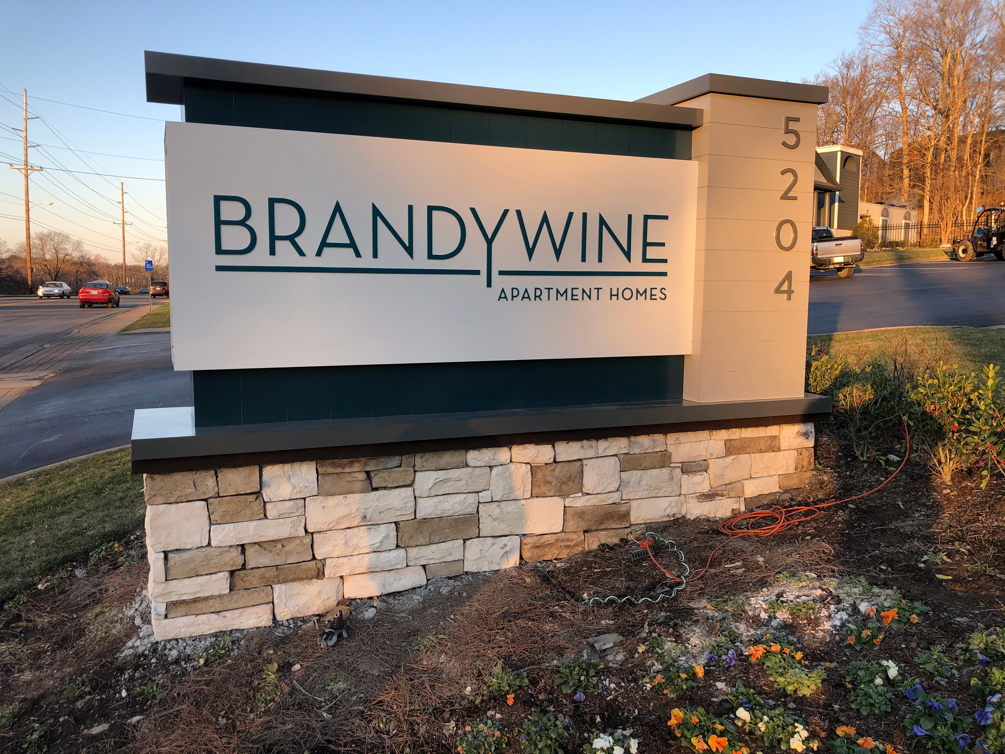 BH - Brandywine Rebrand, lighted monument sign, apartment community sign
