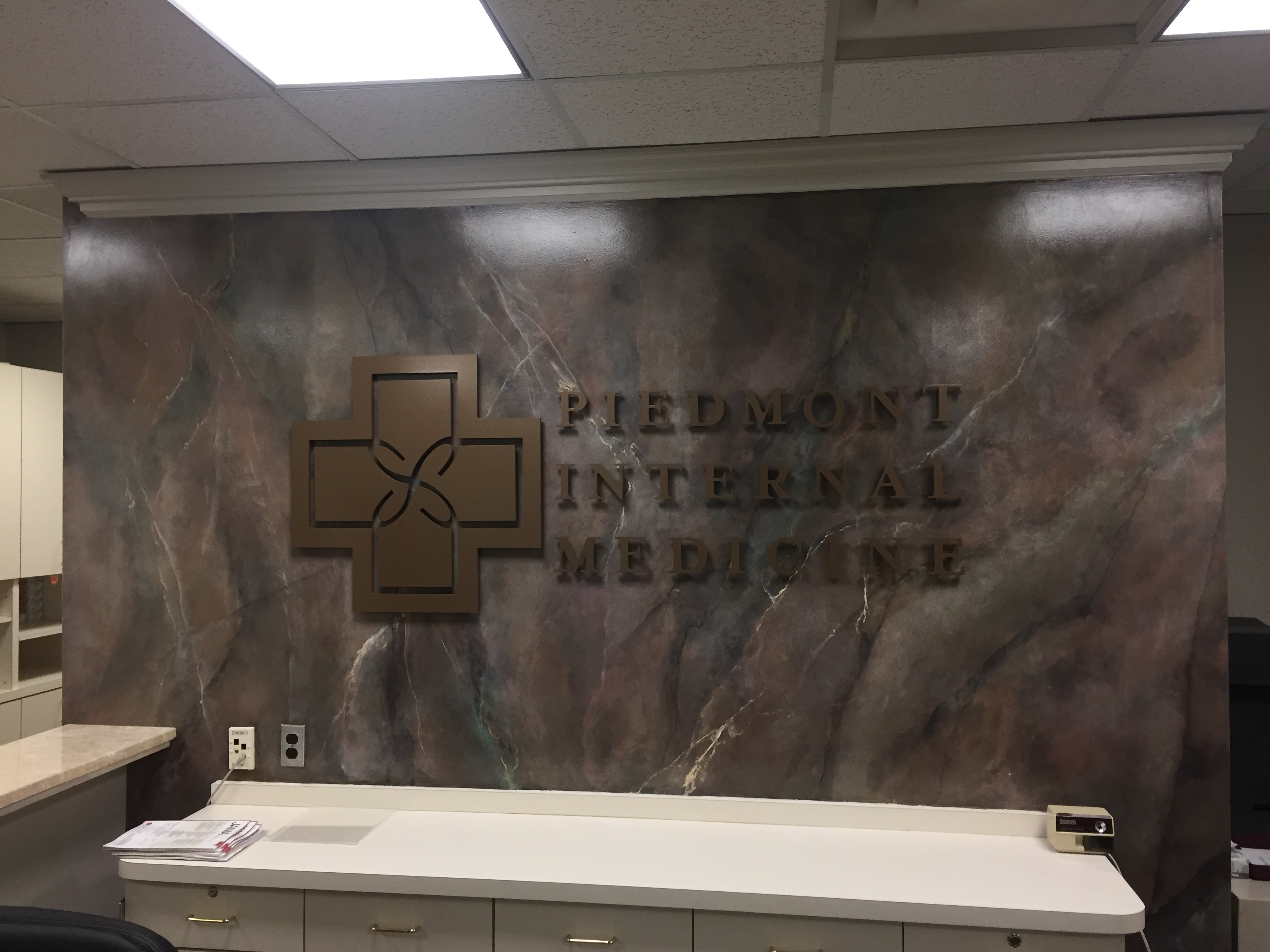 Bronze-Metallic-3D-Reception-Sign, piedmont medicine reception sign, medical reception sign, medical lobby sign