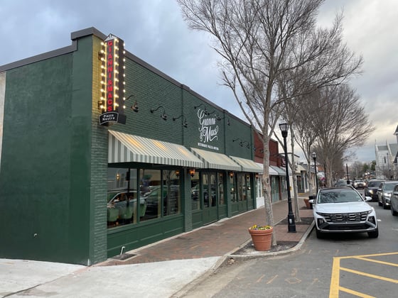 Lighted Projecting Sign and 3-D Letters with Gooseneck Lamps Restaurant Signs