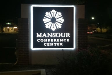 Mansour-Monument-Sign-Night-View, Halo Lighted Monument Sign