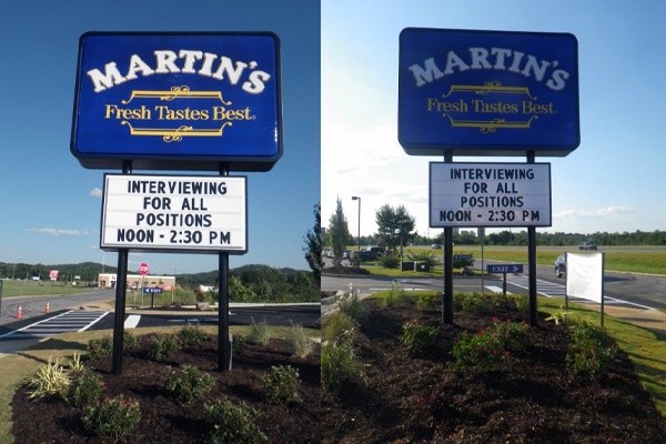 Martins Restaurant Post Sign with Embossed Pan Face