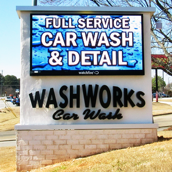 Wash Works - EMC Masonry Monument Sign with Halo Lighted Channel Letters 2