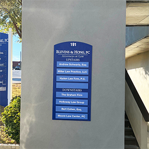 Directory sign for Blevins & Hong, PC and other law offices at 191, created by Marietta Signs in Marietta, GA.