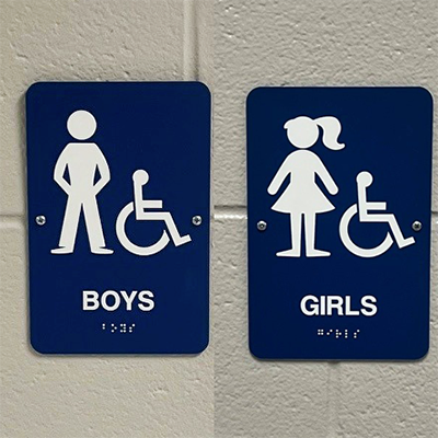 Girls and Boys Ada compliant restroom signs for Dowell Elementary School by Marietta Signs