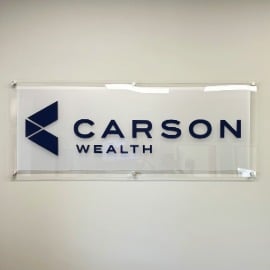 Stand off sign with frosted background for Carson Wealth in Atlanta, Georgia