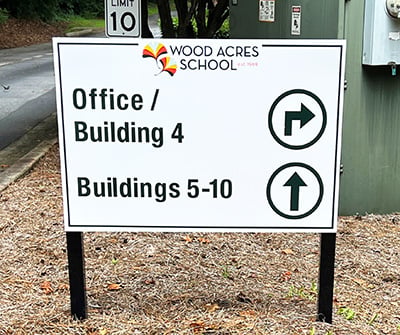 directional signage for Wood Acres School in Marietta, Georgia