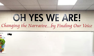 Office wall graphics with motivational quote in Marietta elementary classroom