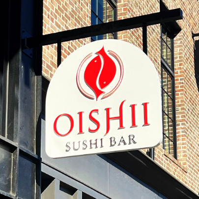 Hanging Oishii Sushi Bar Sign in Woodstock, GA